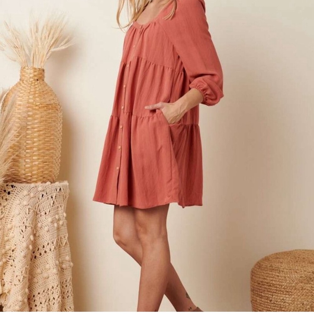 NWT Square Neck Tiered Long Sleeve Dress